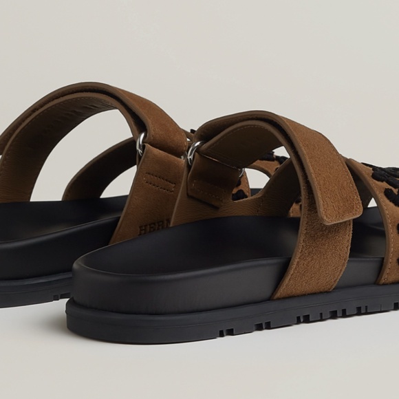 New HERMES CHYPRE WOMEN SANDALS Brown Suede Brun Fumé / Noir Leopard SIZE 37/ 7 - Picture 7 of 7